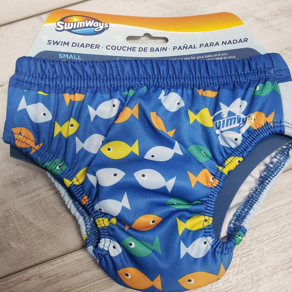 SwimWays Blue Fish Reuseable Swim Diaper Size Small 6-9 Month New